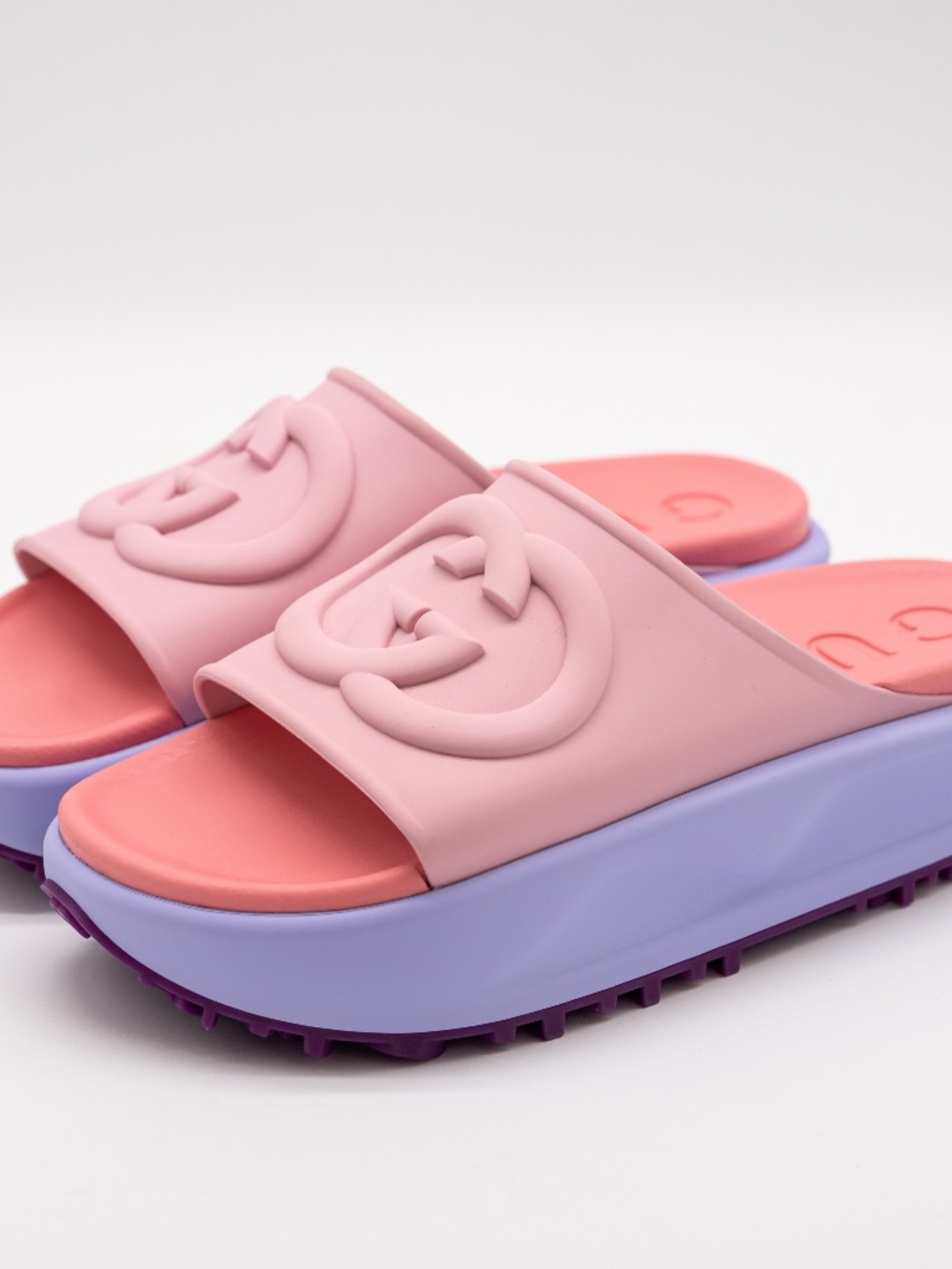 Gucci Women's Platform Sandals Pink Purple GG Rubber Slide size 41eu 11 US